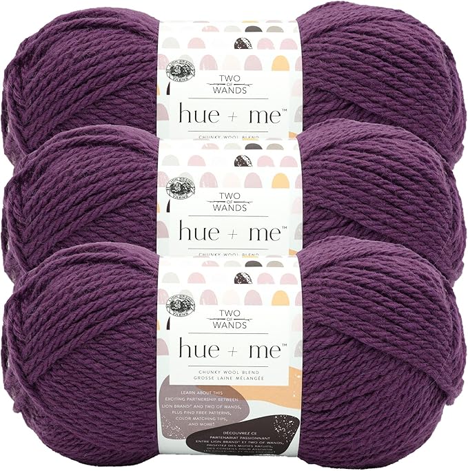 Lion Brand Yarn, Hue + Me Chunky Yarn for Crocheting, Knitting, and Crafts, Aubergine, 3 Pack