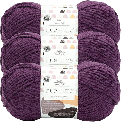 Lion Brand Yarn, Hue + Me Chunky Yarn for Crocheting, Knitting, and Crafts, Aubergine, 3 Pack