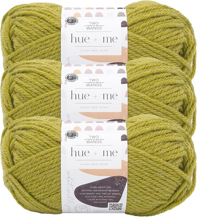 Lion Brand Yarn, Hue + Me Chunky Yarn for Crocheting, Knitting, and Crafts, Dirty Chartreuse, 3 Pack
