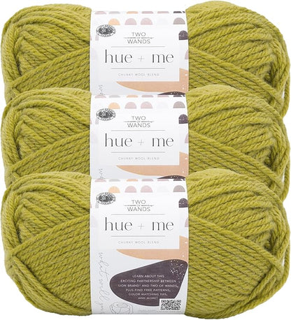 Lion Brand Yarn, Hue + Me Chunky Yarn for Crocheting, Knitting, and Crafts, Dirty Chartreuse, 3 Pack