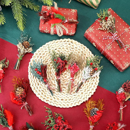 Tinideya 48 Pack 6 Inch Christmas Mini Dried Flower Bouquets Bulk Red Green Dried Flowers with Stem Berries for Vase DIY Wreath Crafts Xmas Home Decoration Christmas Tree Picks Decorations