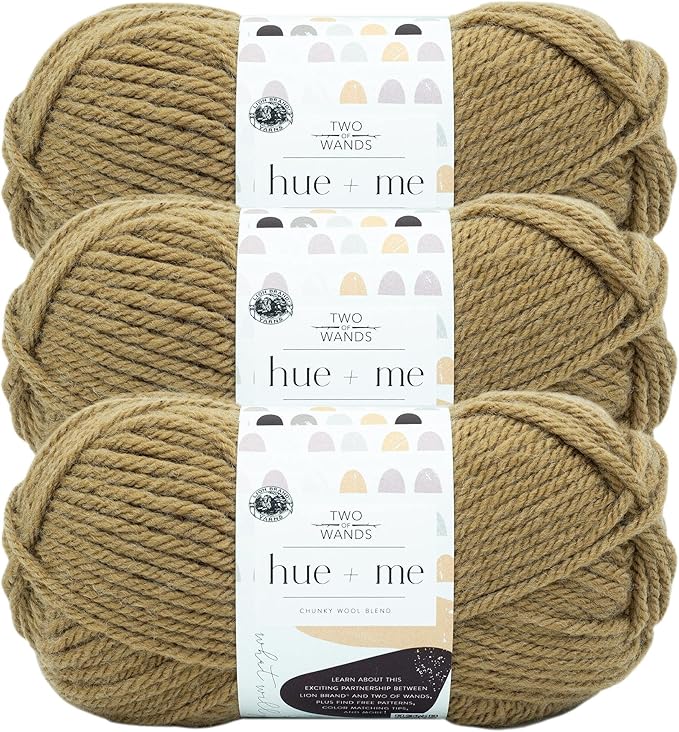 Lion Brand Yarn, Hue + Me Chunky Yarn for Crocheting, Knitting, and Crafts, Toast, 3 Pack