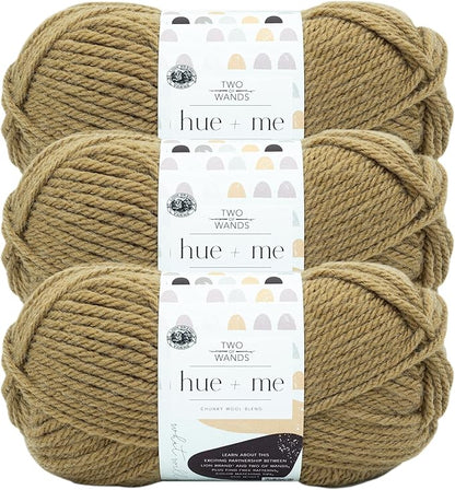 Lion Brand Yarn, Hue + Me Chunky Yarn for Crocheting, Knitting, and Crafts, Toast, 3 Pack