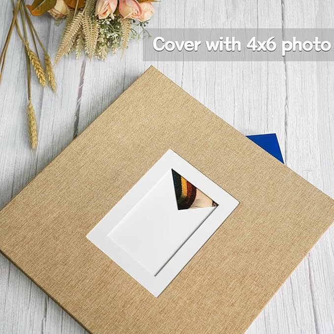 Vienrose Photo Album Self Adhesive for 2x3 4x6 5x7 8x10 Pictures DIY Scrapbook 40 Blank Pages Linen Cover Memory Book for Wedding, Baby Growth, Travel, Khaki