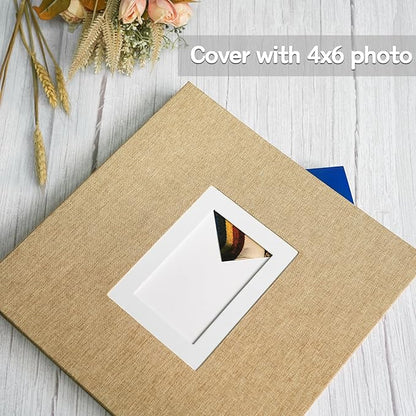 Vienrose Photo Album Self Adhesive for 2x3 4x6 5x7 8x10 Pictures DIY Scrapbook 60 Blank Pages Linen Cover Memory Book for Wedding, Baby Growth, Travel, Khaki