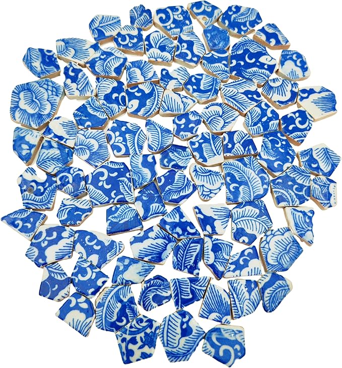 1.1 LB Porcelain Ceramic Mosaic Tiles,Broken Irregular Mosaic Tiles for DIY Craft Floor,Kitchen,Pool, Flower Pots Mosaic Making Supplies (Porcelain 08)