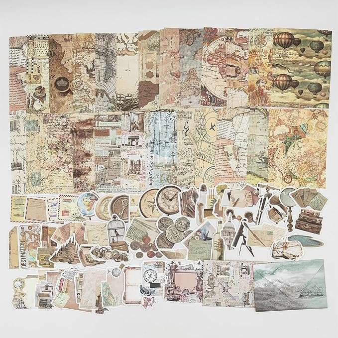100 Pieces Vintage Scrapbook Supplies Ephemera Pack for Junk Journal Planners Scrapbooking Paper Stickers for Art Aesthetic Journaling Kit Collage Decoupage Album (Old Story)