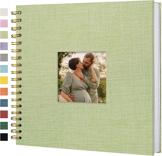 Hiwhy Scrapbook Photo Album Linen Cover, 10 x 10 Inch Hardcover Kraft White Pages Memory Book, for Travel Wedding Guest Book Christmas Baby Shower (40 Sheets/ 80 Pages,Grassgreen)