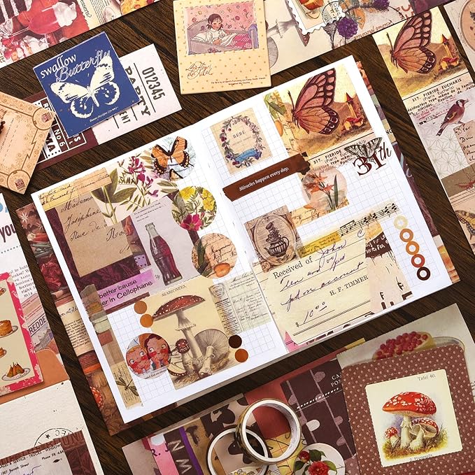 OFFIGIFT Scrapbooking Supplies Kit, 351pcs Bullet Junk Journal Kit with Journaling Supplies, Vintage Aesthetic Scrapbook Paper A6 Grid Notebook, Scrapbook Kit, Craft DIY Gift for Adult Women