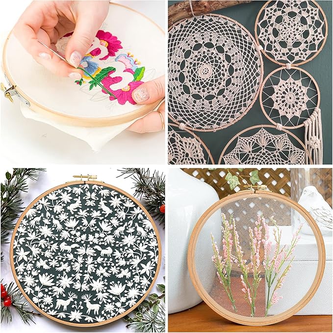 2 Pack 4'' Embroidery Hoop, Guofa 10CM Beech Wood Cross Stitch Hoops, Hanging Embroidery Frame Hoop for Decoration