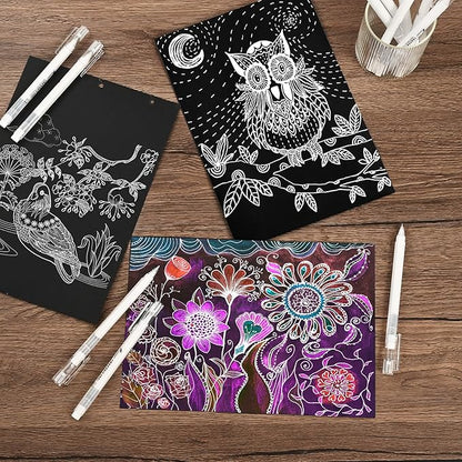 GETHPEN White Gel Pens,0.6/1.0mm Fine Point Gel Ink Pens,Opaque White Ink Pens for Black Paper Drawing, Sketching, Illustration, Card Making, Bullet Journaling,Pack of 6