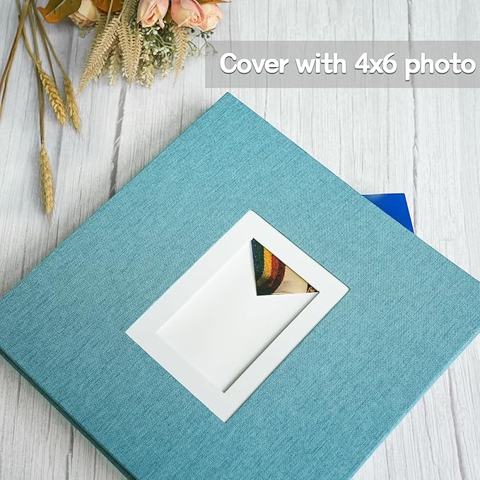 Vienrose Photo Album Self Adhesive for 2x3 4x6 5x7 8x10 Pictures DIY Scrapbook 40 Blank Pages Linen Cover Memory Book for Wedding, Baby Growth, Travel, Skyblue