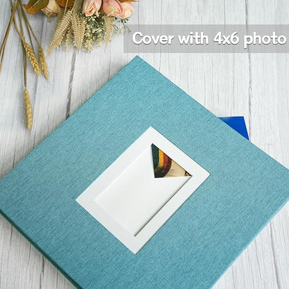 Vienrose Photo Album Self Adhesive for 2x3 4x6 5x7 8x10 Pictures DIY Scrapbook 40 Blank Pages Linen Cover Memory Book for Wedding, Baby Growth, Travel, Skyblue