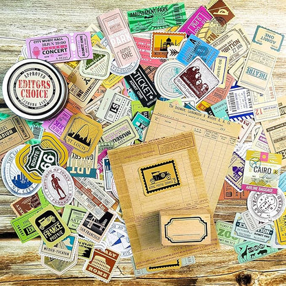 Prstincol 300 Pcs Vintage Travel Stickers Ticket Stickers for Journaling,Luggage Sticker Stub Vintage Sticker for Junk Journal Crafts Laptop Water Bottle Album Scrapbook