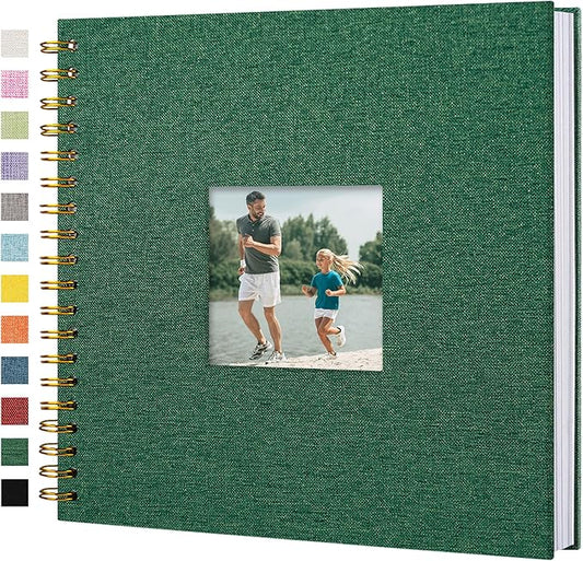 Hiwhy Scrapbook Photo Album Linen Cover, 10 x 10 Inch Hardcover Kraft White Pages Memory Book, for Travel Wedding Guest Book Christmas Baby Shower (40 Sheets/ 80 Pages,Darkgreen)
