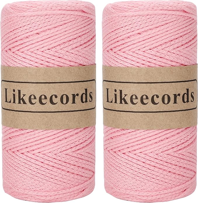 100% Cotton Rope Crochet Yarn Bag Cord 2mm 350Yards Braided Macrame Cord Macrame Rope Crochet Thread Gift for Knitter (Pink)