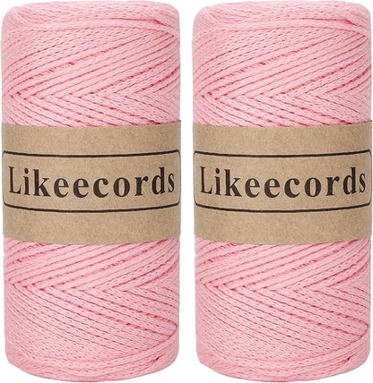 100% Cotton Rope Crochet Yarn Bag Cord 2mm 350Yards Braided Macrame Cord Macrame Rope Crochet Thread Gift for Knitter (Pink)