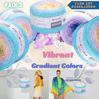 2 Skein Yarn Art Rosegarden Yarn 100% Cotton 2x1094yards 2x250gr Multicolor Cotton Yarn Rainbow Crochet Yarn Spring Summer Fine 1 Top 5 Most Used Colors (Rosegarden 311)