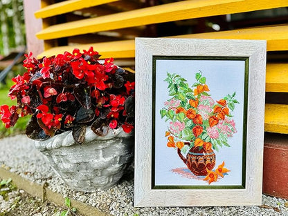 RIOLIS - Bouquet with Physalis 2086, Cross Stitch Kits 8¼" x 11¾", Cross Stitch Kits for Beginners & Advanced, Crossstitching Kit Adult, Embroidery Counted Stitching Kit