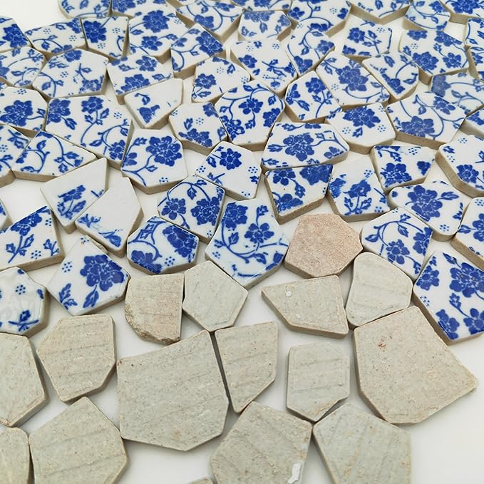 1.1 LB Porcelain Ceramic Mosaic Tiles,Broken Irregular Mosaic Tiles for DIY Craft Floor,Kitchen,Pool, Flower Pots Mosaic Making Supplies (Porcelain 01)