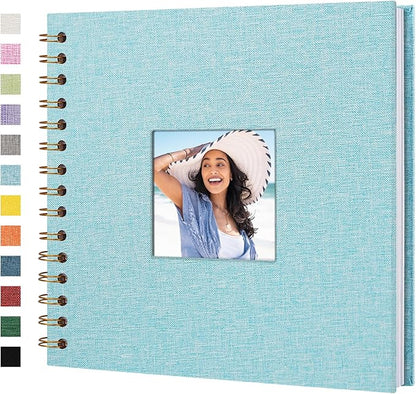 Yopih Linen Covered Scrapbook Photo Album, 8x8 Inches with Hardcover Kraft White Pages - Ideal for Travel, Wedding, Guest Book, Christmas, Baby Shower (20 Sheets/40 Pages)