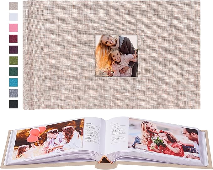 Mublalbum Small 4x6 Photo Album Linen Cover with Memo Areas Photobook Pictures Book Holds Horizontal Pockets for Wedding Family Baby and Vacation (Beige)