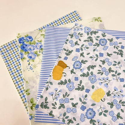 7Pcs 20" x 20" Cotton Fabric DIY Making Supplies Quilting Patchwork Fabric Fat Quarter Bundles DIY for Quilting Cotton Patchwork Cushions (Blue, 20" x 20")