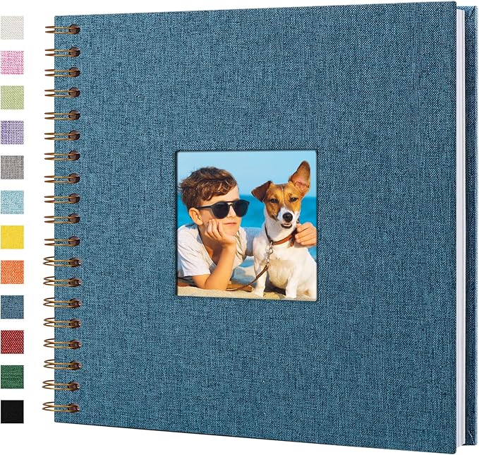 Yopih Linen Covered Scrapbook Photo Album, 10x10 Inches with Hardcover Kraft White Pages - Ideal for Travel, Wedding, Guest Book, Christmas, Baby Shower (20 Sheets/40 Pages)