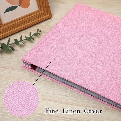 Spbapr Large Photo Album Self Adhesive Linen Cover Magnetic Scrapbook Album DIY Scrap Book 40 Black Sticky Pages for 4x6 5x7 8x10 10x12 Pictures with A Metal Pen, Pink