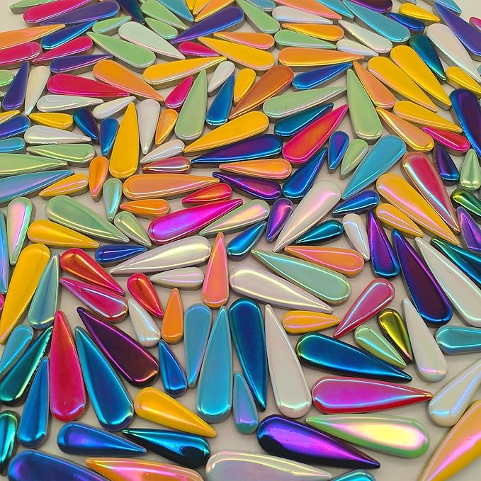 EDFLIFE Glazed Ceramic Tiles for Crafts Bucks, Iridescent Porcelain Mosaic Tiles for Crafts, 1.1LB Leaf Petal Tiles for Mosaic Making Kits Adult DIY Hobbies Children Handmade Home Decoration