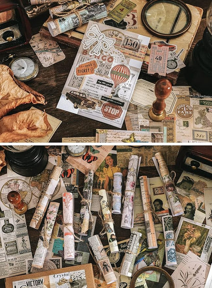 Knaid 200 Pieces Vintage Ephemera Pack Decoupage Paper Junk Journal Kit Scrapbook Planner Sticker Supplies for Art Journaling Bullet Journals Collage Notebooks Album Crafter Gifts (World Memory)