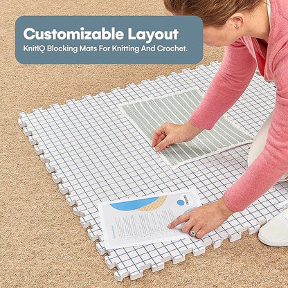 Blocking Mats for Knitting - KnitIQ Extra Thick Blocking Boards for Crochet Projects with Gridlines - 100 T-Pins and Storage Bag Included for Knitting Supplies - Standard Mat Set - Pack of 9