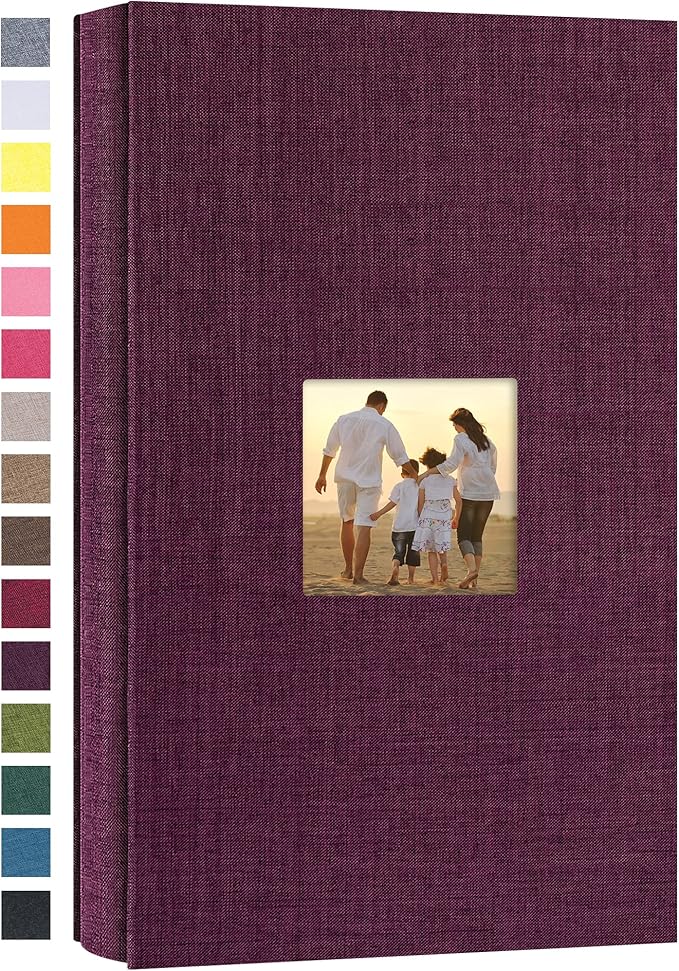 potricher Small Photo Album 4x6 300 Photos Linen Cover Picture Photo Book for Family Wedding Anniversary Baby Vacation (Purple,300 Pockets)