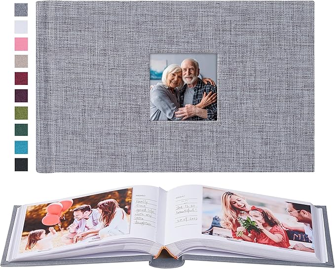 Mublalbum Small 4x6 Photo Album Linen Cover with Memo Areas Photobook Pictures Book Holds Horizontal Pockets for Wedding Family Baby and Vacation (Gray)