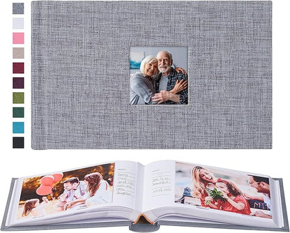 Mublalbum Small 4x6 Photo Album Linen Cover with Memo Areas Photobook Pictures Book Holds Horizontal Pockets for Wedding Family Baby and Vacation (Gray)