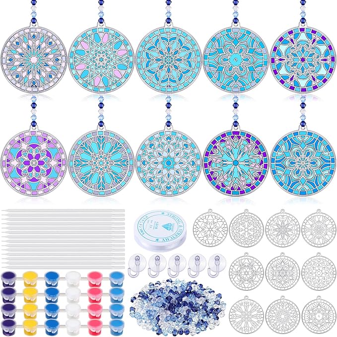 WinnerWhy 30 Sets Winter Snowflake Suncatchers Window Art Kits, DIY Sun Catchers Bulk Crafts Paint Your Own Window Ornaments for Party Birthday Activity Home Decor