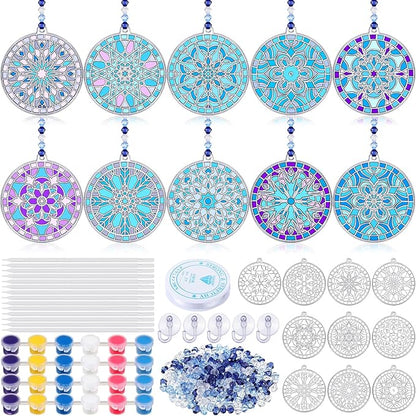 WinnerWhy 30 Sets Winter Snowflake Suncatchers Window Art Kits, DIY Sun Catchers Bulk Crafts Paint Your Own Window Ornaments for Party Birthday Activity Home Decor