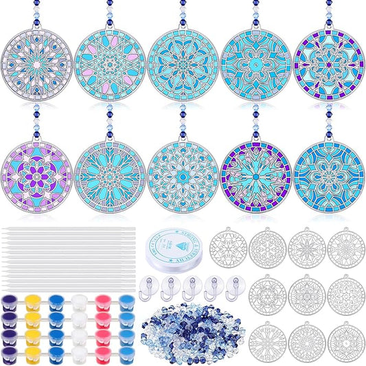 WinnerWhy 30 Sets Winter Snowflake Suncatchers Window Art Kits, DIY Sun Catchers Bulk Crafts Paint Your Own Window Ornaments for Party Birthday Activity Home Decor