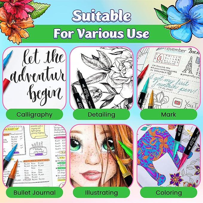 NextG Ideaz Dual Tip Brush Art Marker Pens, 80 Unique Bright Color, Water-Based Ink, Fineliner & Brush Tip Pens for Arts Lovers Coloring Drawing Book, Calligraphy Writing, Sketching and Doodling