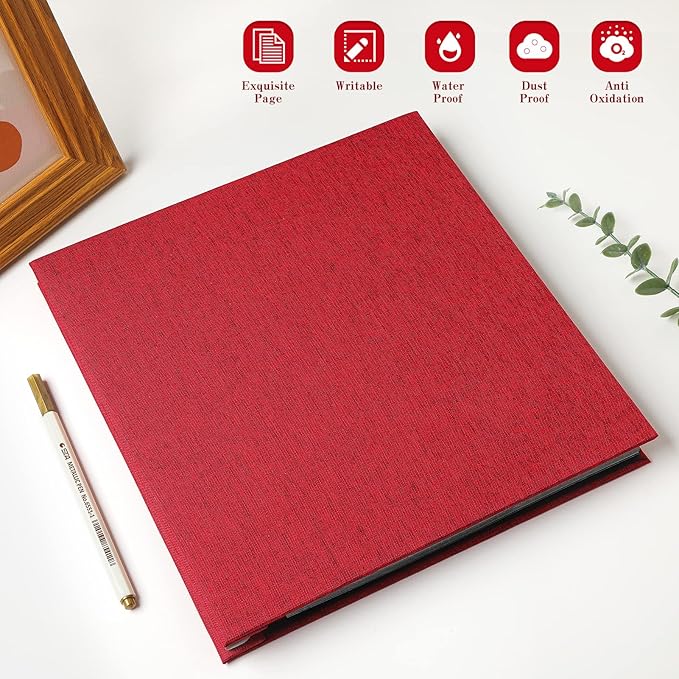 Spbapr Large Photo Album Self Adhesive Linen Cover Magnetic Scrapbook Album DIY Scrap Book 60 Black Sticky Pages for 3x5 4x6 5x7 8x10 Pictures with A Metal Pen