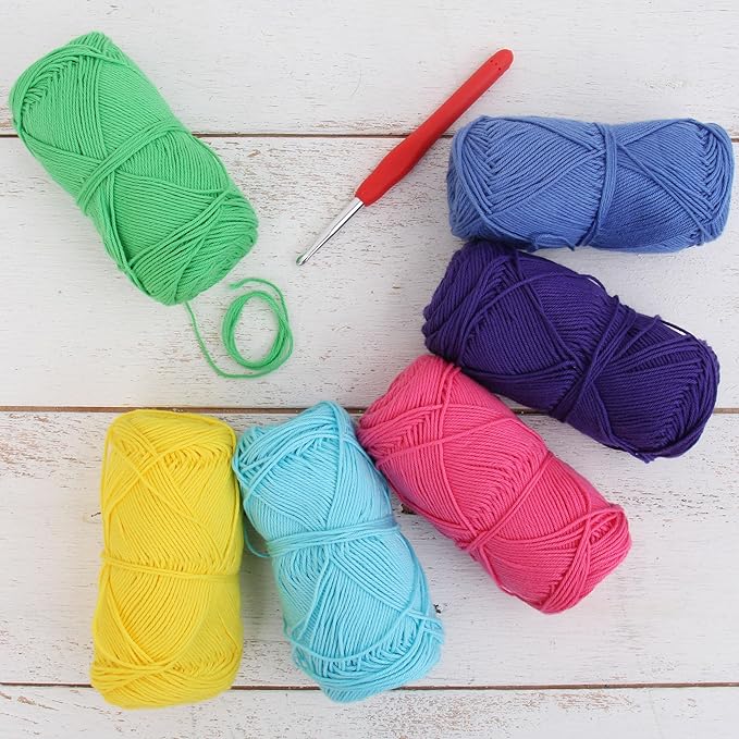 Threadart Crochet 100% Pure Cotton Size 2 Yarn Set | Crayon Colors | Pack of 6 Skeins Each 50 Grams | Fine Yarn | 165 yds per Skein