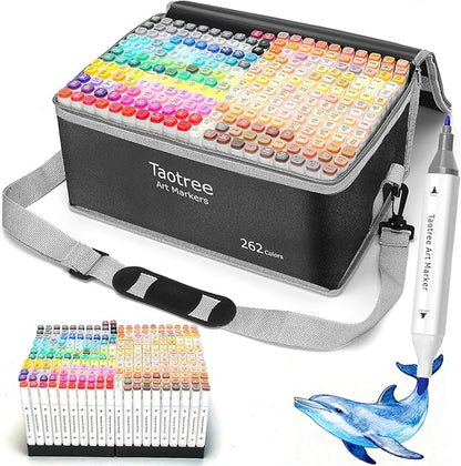 Taotree Alcohol Markers Set 262 Colors with Case & Holders, Dual Tips Art Coloring Markers Pens, Chisel & Fine Sketch Pens Art Supplies for Artist Adult Coloring Books Drawing, Painting, Sketching