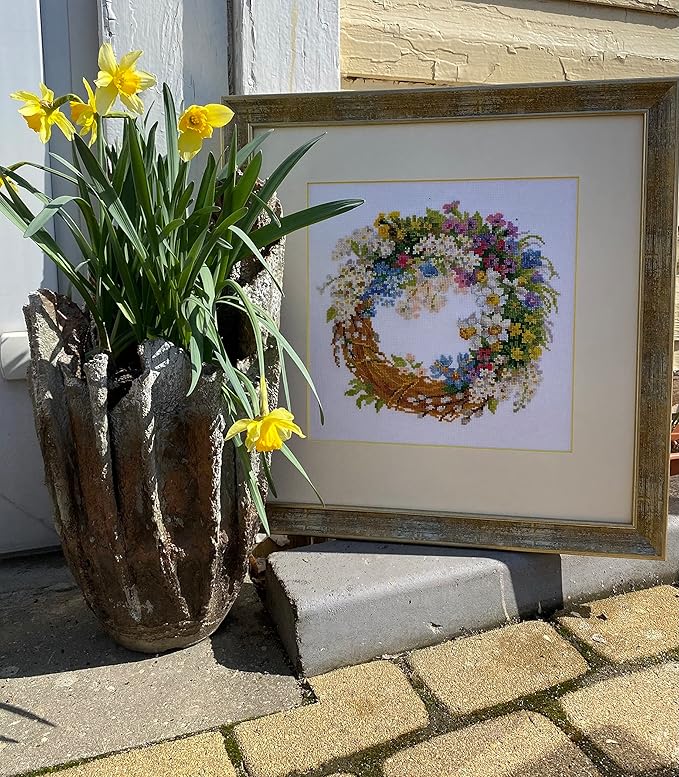 RIOLIS - Wreath with Bird Cherry 1536, Floral Cross Stitch Kits 11.75"x11.75", Cross Stitch Kits for Beginners & Advanced, Crossstitching Kit Adult, Embroidery Counted Stitching Kit