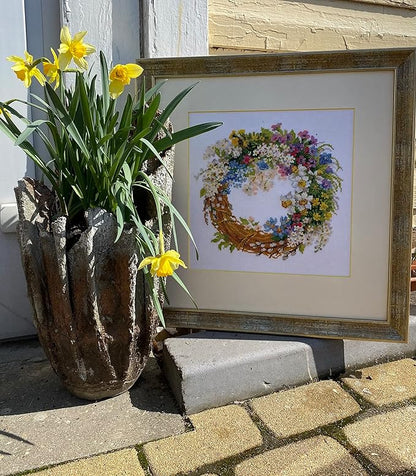 RIOLIS - Wreath with Bird Cherry 1536, Floral Cross Stitch Kits 11.75"x11.75", Cross Stitch Kits for Beginners & Advanced, Crossstitching Kit Adult, Embroidery Counted Stitching Kit