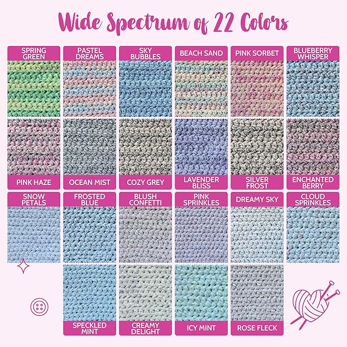Chenillique Velvet Chenille Yarn for Crocheting, 4-Pack (856Yds / 400G), Free Patterns, Beginners Friendly - Soft Baby Yarn for Knitting Baby Blanket - #4 Medium Worsted Weight - Pink Sprinkles