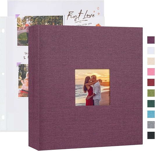 Mublalbum 8.5x11 Inch DIY Scrapbook Photo Album with 40 Plastic Sleeves 80 Pages Top-Loading Protectors, Linen Cover 3-Ring Binder for Baby Wedding Travel and DIY Projects (Purple)