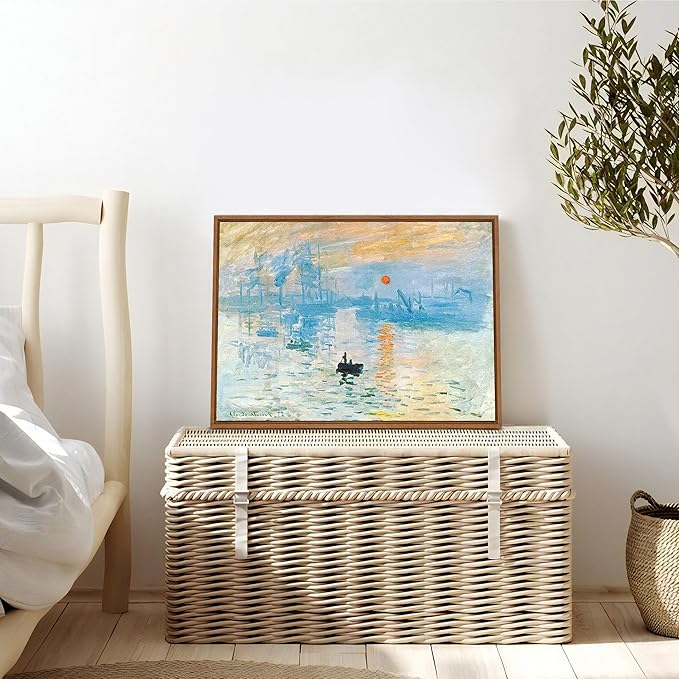 WENGTIAO Impression Sunrise Claude Monet Framed Canvas Wall Art Prints Natural Sunrise Scenery Oil Paintings Reproduction Blue Seascape Canvas Picture Artwork Decor for Living Room Bedroom 12x16 inch
