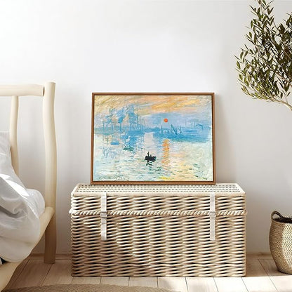 WENGTIAO Impression Sunrise Claude Monet Framed Canvas Wall Art Prints Natural Sunrise Scenery Oil Paintings Reproduction Blue Seascape Canvas Picture Artwork Decor for Living Room Bedroom 12x16 inch