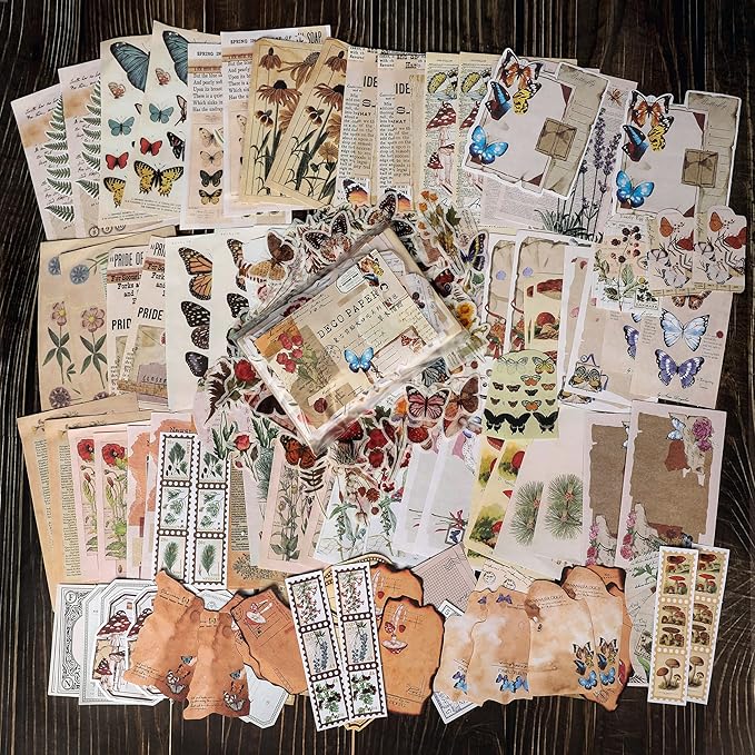 200 Pieces Vintage Scrapbook Supplies Pack for Junk Journal Planners DIY Paper Stickers Vintage Ephemera Pack Decoupage for Art Journaling Bullet Craft Notebooks Collage Aesthetic Gifts (Plant)