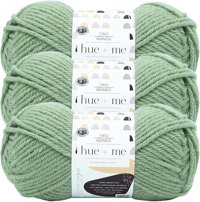 Lion Brand Yarn, Hue + Me Chunky Yarn for Crocheting, Knitting, and Crafts, Artichoke, 3 Pack